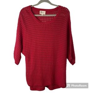 Andrea Jovine Red Open Knit Dolman Sleeve Women’s Top